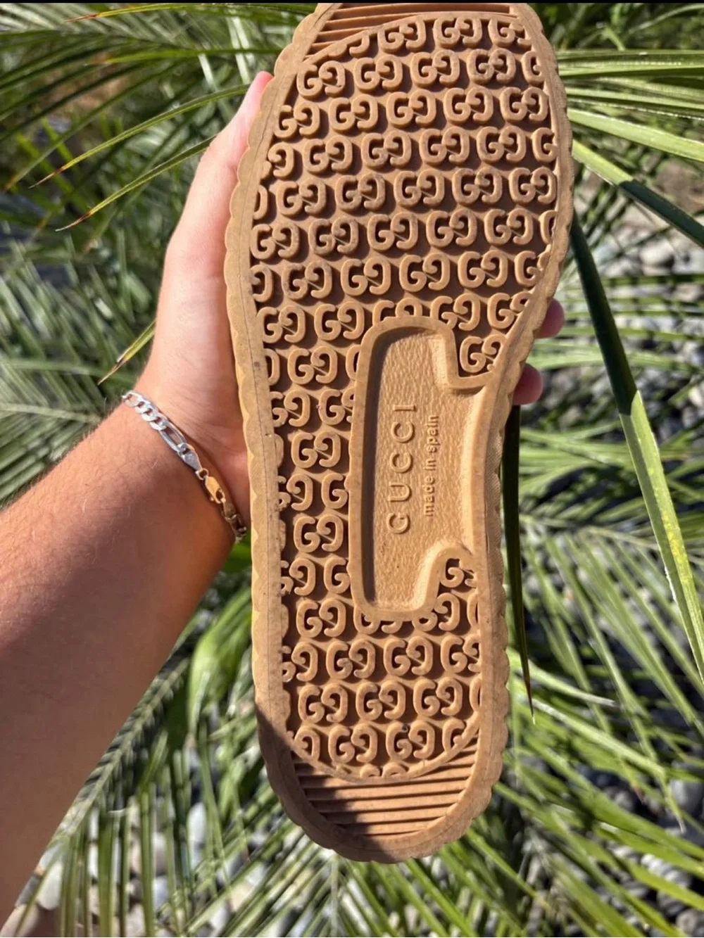Gucci Beige & Brown GG Canvas High-Top Sneaker with Tan Sole